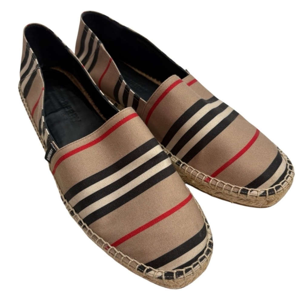 Burberry Men's Loafers - Black, Red, and Brown Stripes